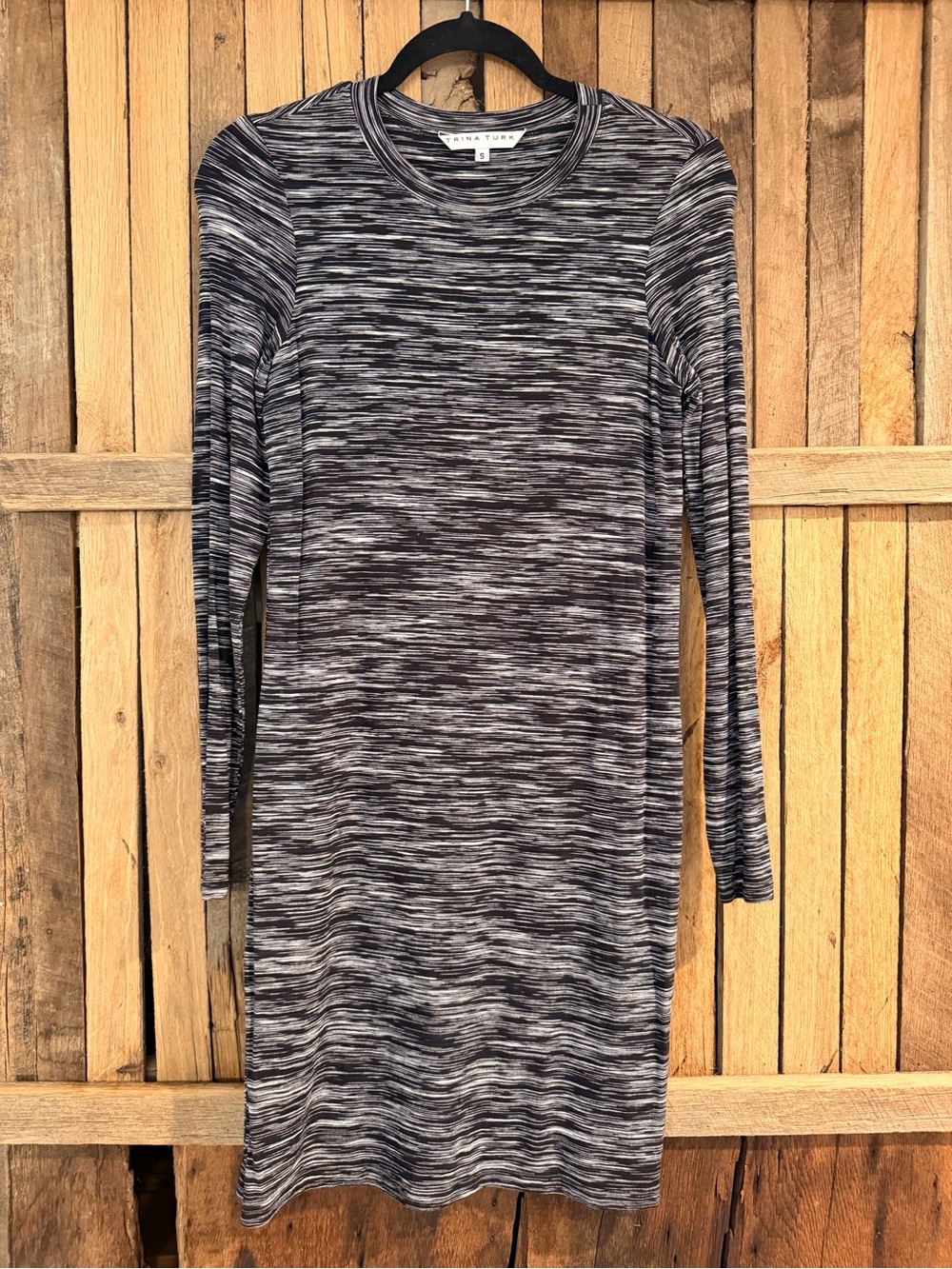 Trina Turk Black and Gray Space-Dye Long Sleeve Sheath Dress
